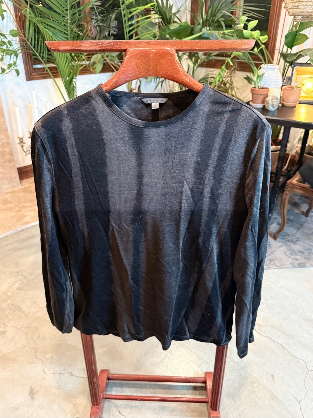 John Varvatos Black Long-Sleeve Crewneck Shirt